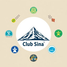 A circular logo design featuring a detailed illustration of Mount Sinai at the center of the circle