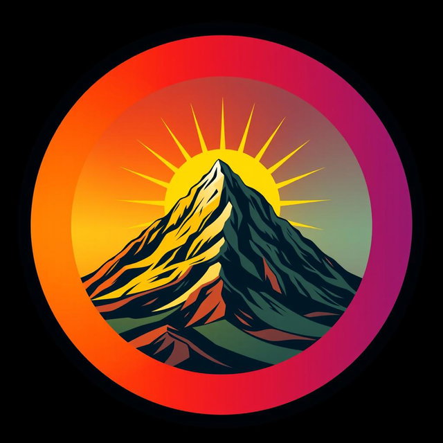 Design a circular logo featuring a stylized version of Mount Sinai at the center