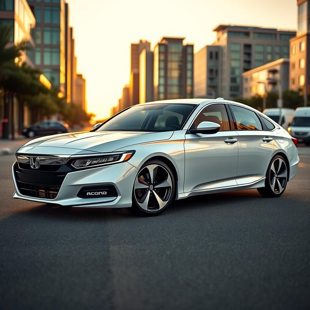 A sleek, white 2020 Honda Accord LX with a sporty trim, featuring aggressive styling elements such as a bold front grille, sporty alloy wheels, and a lower stance for a more dynamic appearance