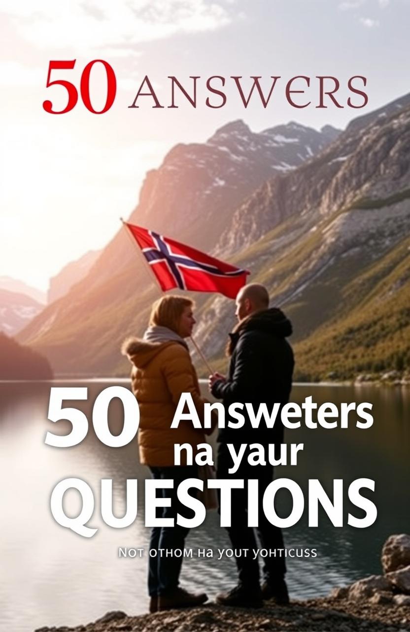 A book cover for "50 Answers to Your Questions" featuring a scenic backdrop of Norwegian mountains