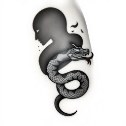 A captivating tattoo design illustrating shadows that progressively morph into a snake