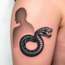 A captivating tattoo design illustrating shadows that progressively morph into a snake