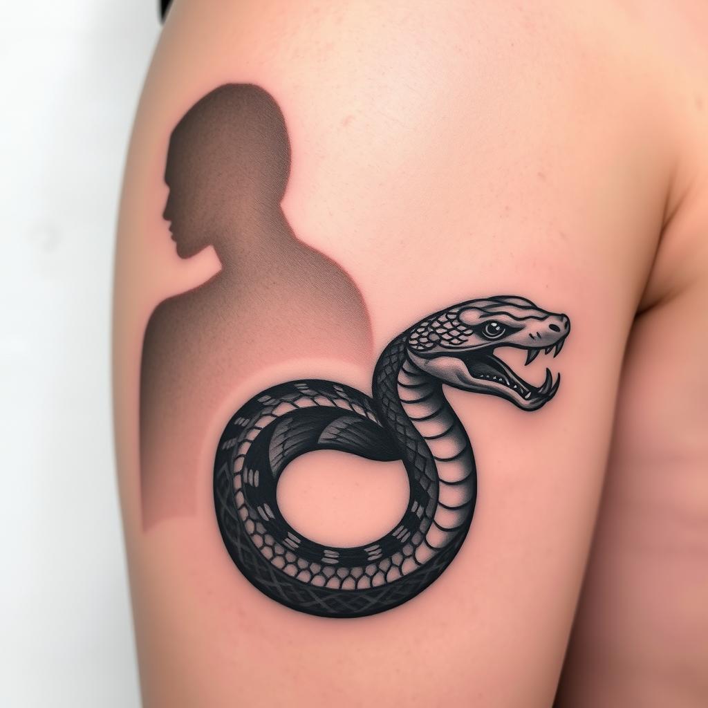 A captivating tattoo design illustrating shadows that progressively morph into a snake