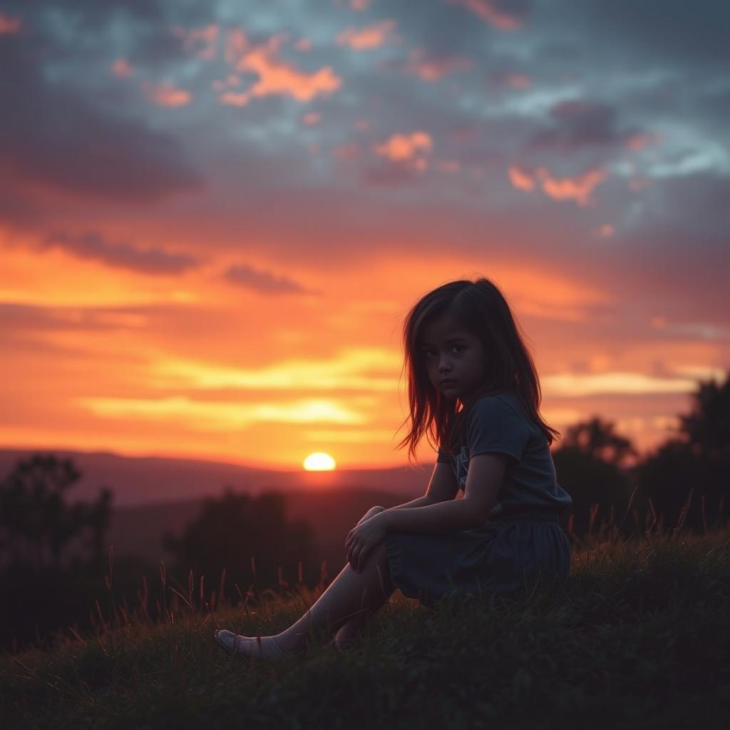 A poignant sunset scene symbolizing the wounded soul of a girl