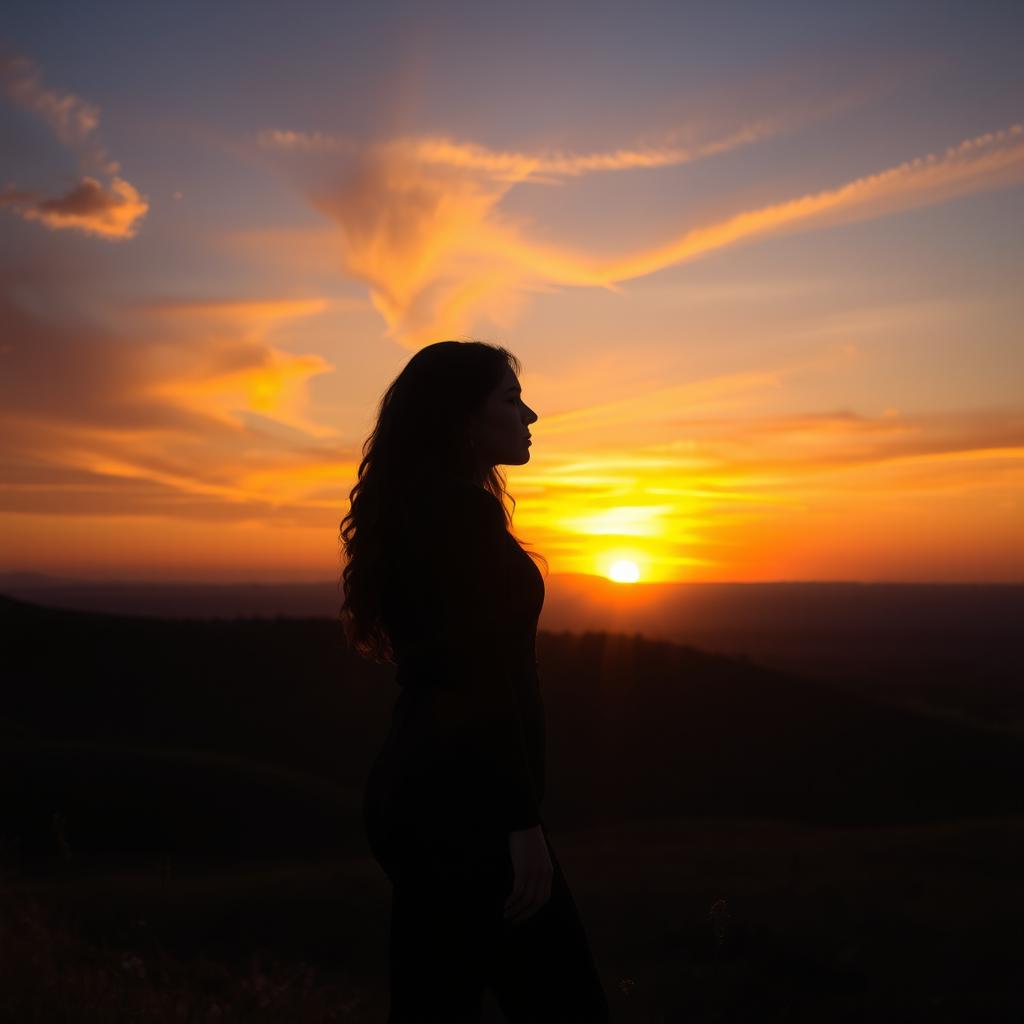 A captivating sunset scene embodying the wounded spirit of a woman