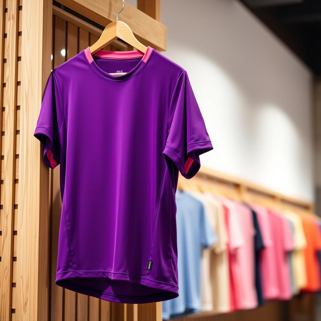 A stylish women's futsal shirt in vibrant purple and dark pink colors