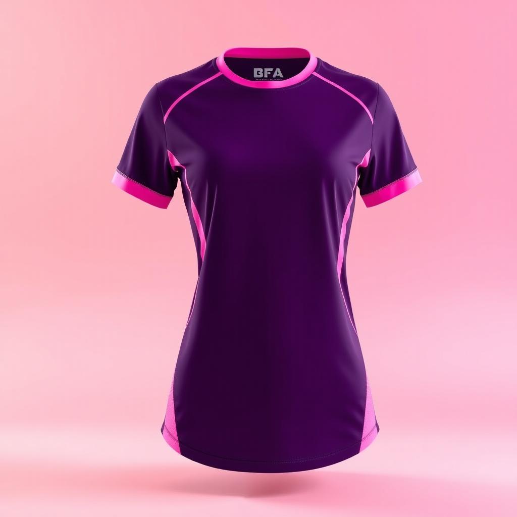 A women's futsal shirt in a deep purple color adorned with pink details