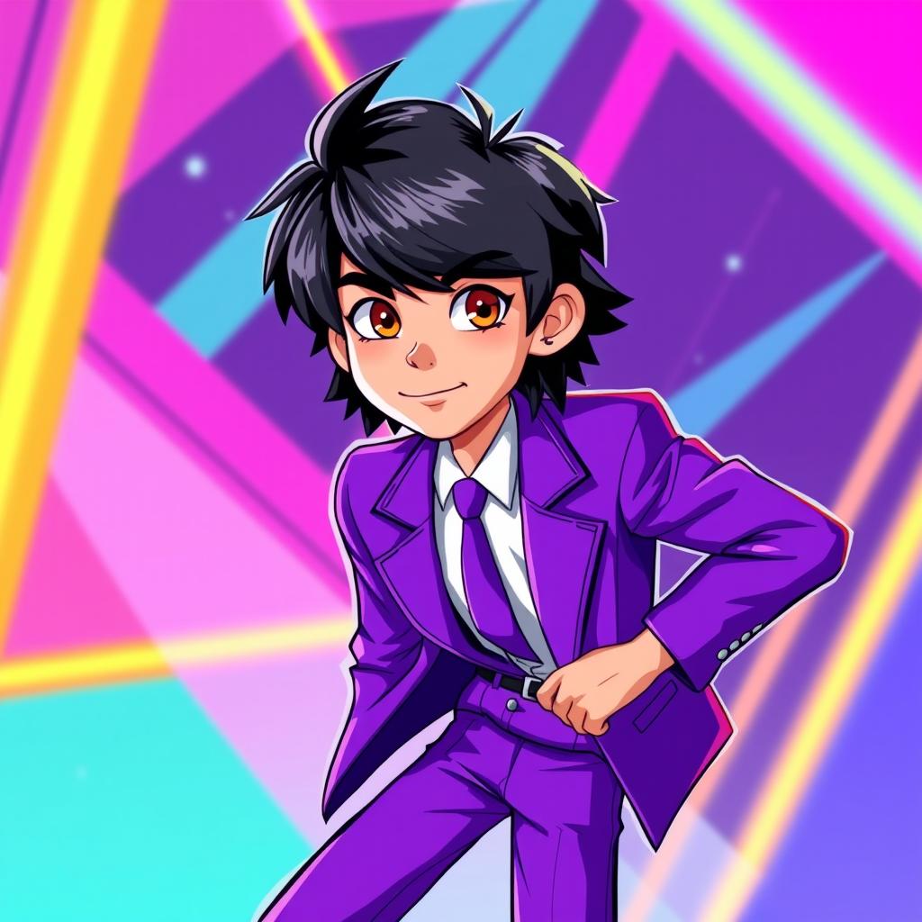 A vibrant 2D cartoon cover art inspired by 90's style, featuring a new jack swing band named "Neon Wave"
