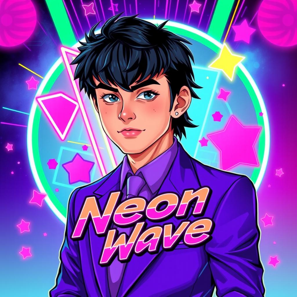 A vibrant 2D cover art for a 90's new jack swing band called 'Neon Wave'