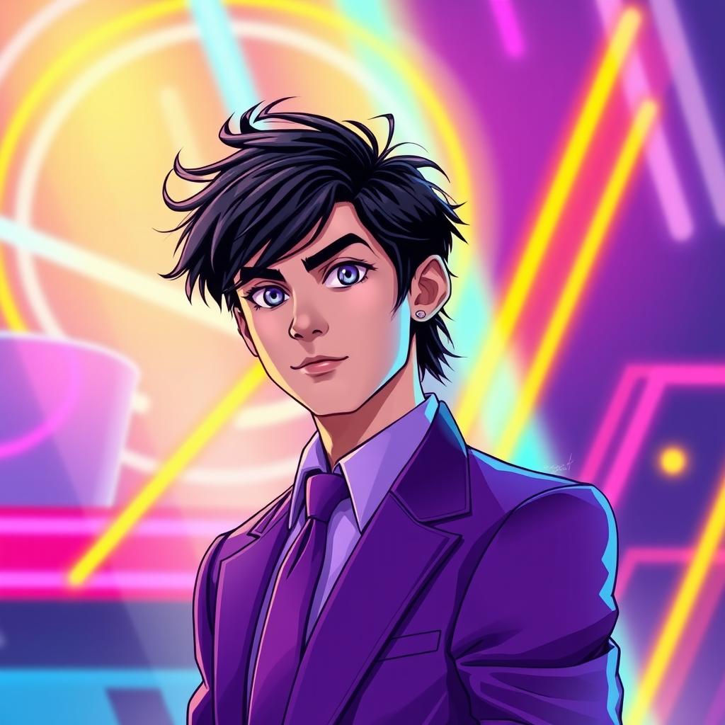 A vibrant 2D cover art in a 90's art style for a new jack swing band called 'Neon Wave'