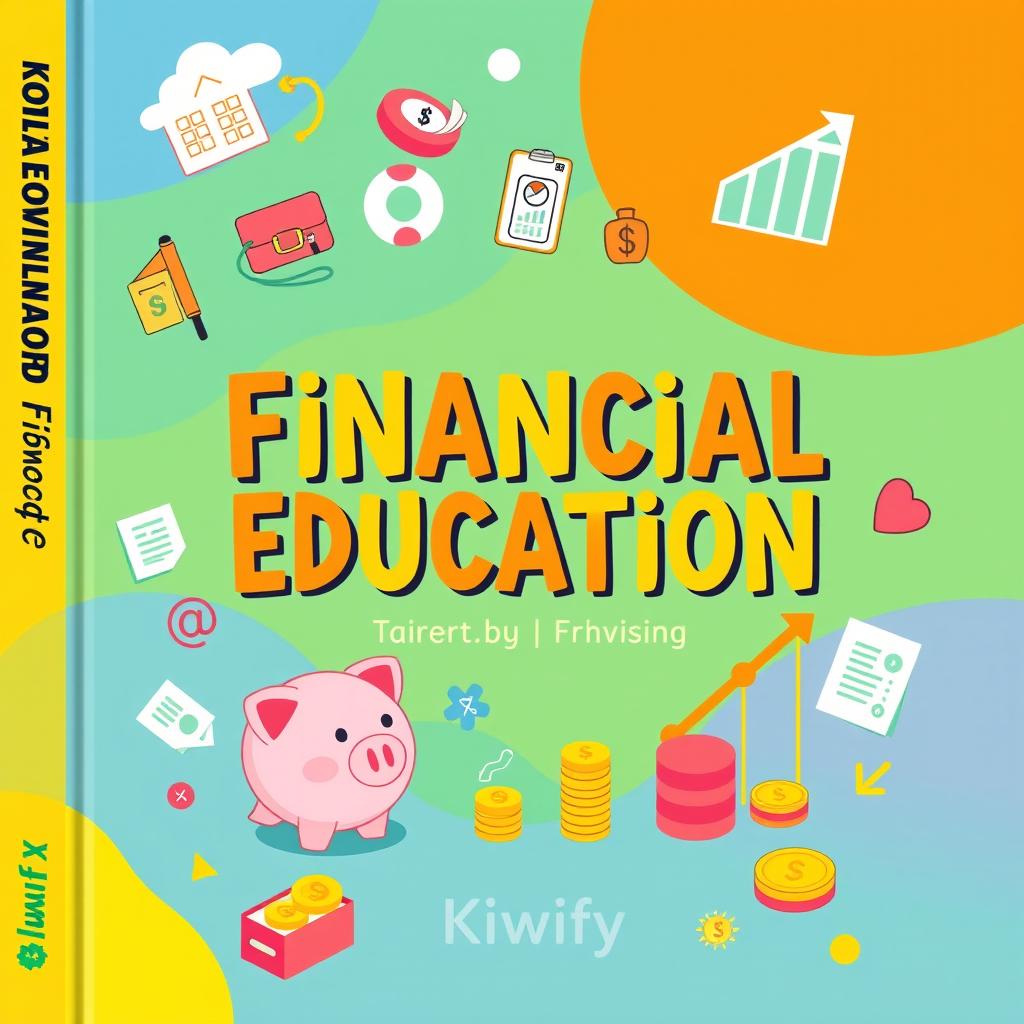 A creative and visually appealing cover design for a financial education book tailored for Kiwify