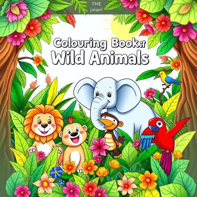 A vibrant and engaging e-book cover designed for a children's coloring book focused on wild animals