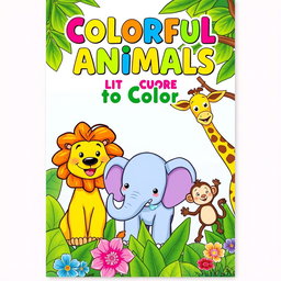 A vibrant and playful e-book cover design for a children's coloring book featuring an array of adorable animals