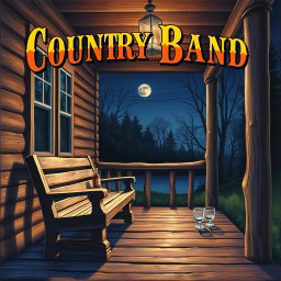 A vibrant and detailed painting depicting a country band album cover