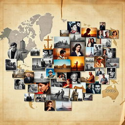 A visually stunning collage of archived photos representing various historical moments across decades