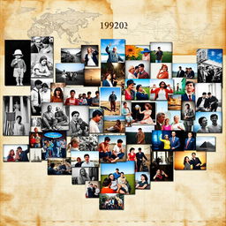 A visually stunning collage of archived photos representing various historical moments across decades