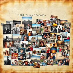 A visually stunning collage of archived photos representing various historical moments across decades