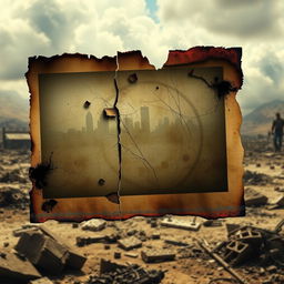 A digitally manipulated image of a photograph that appears heavily damaged and destroyed