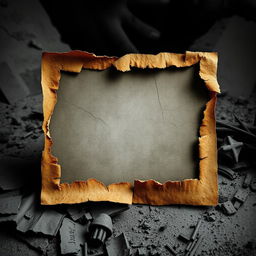 A digitally altered image of a photo that appears as if it has been severely damaged and destroyed