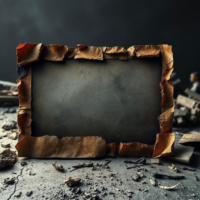 A digitally altered image of a photo that appears as if it has been severely damaged and destroyed