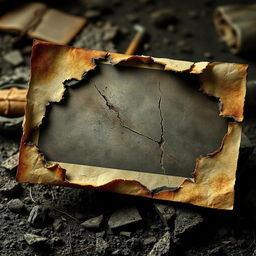 A digitally altered image of a photo that appears as if it has been severely damaged and destroyed