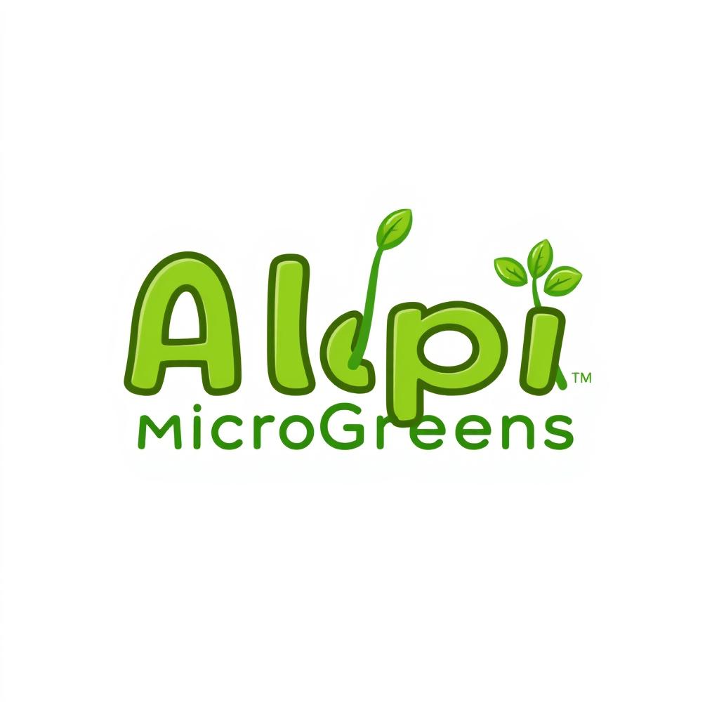 A flat vector, illustrative-style wordmark logo design for a microgreens company named 'AlpiGreens'