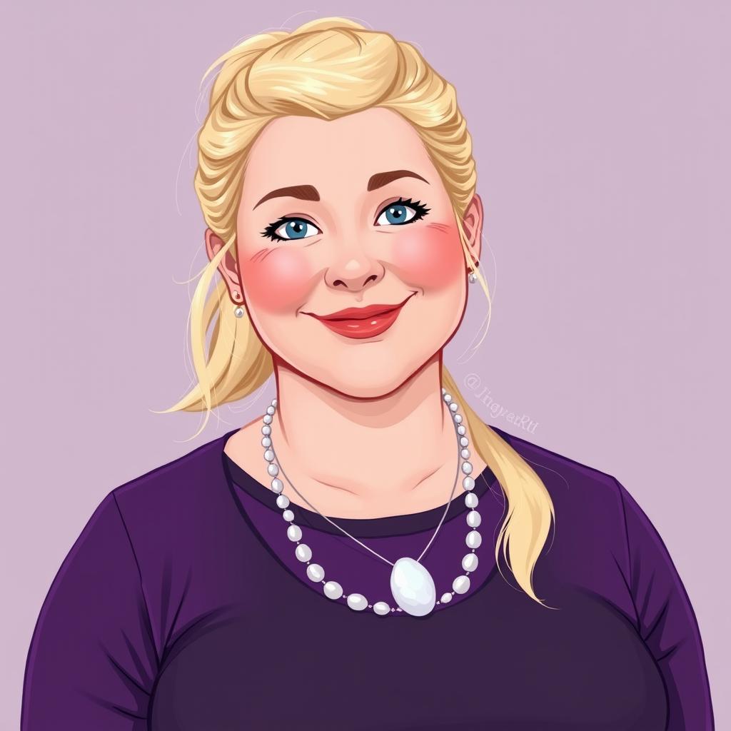 A digital illustration of a 40-year-old woman with very fair, almost pale skin