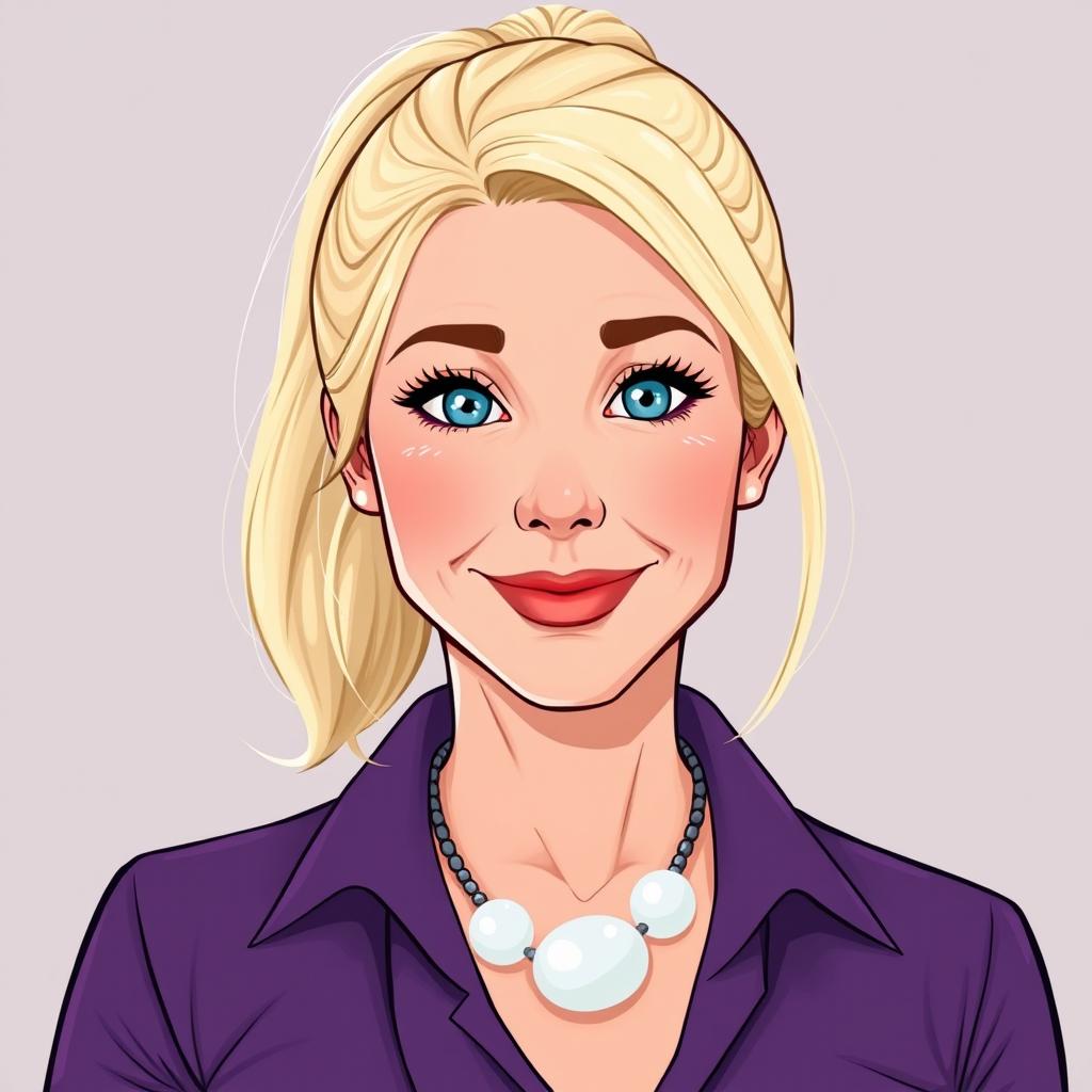 A digital illustration of a woman around 40 years old with very fair, almost pale skin