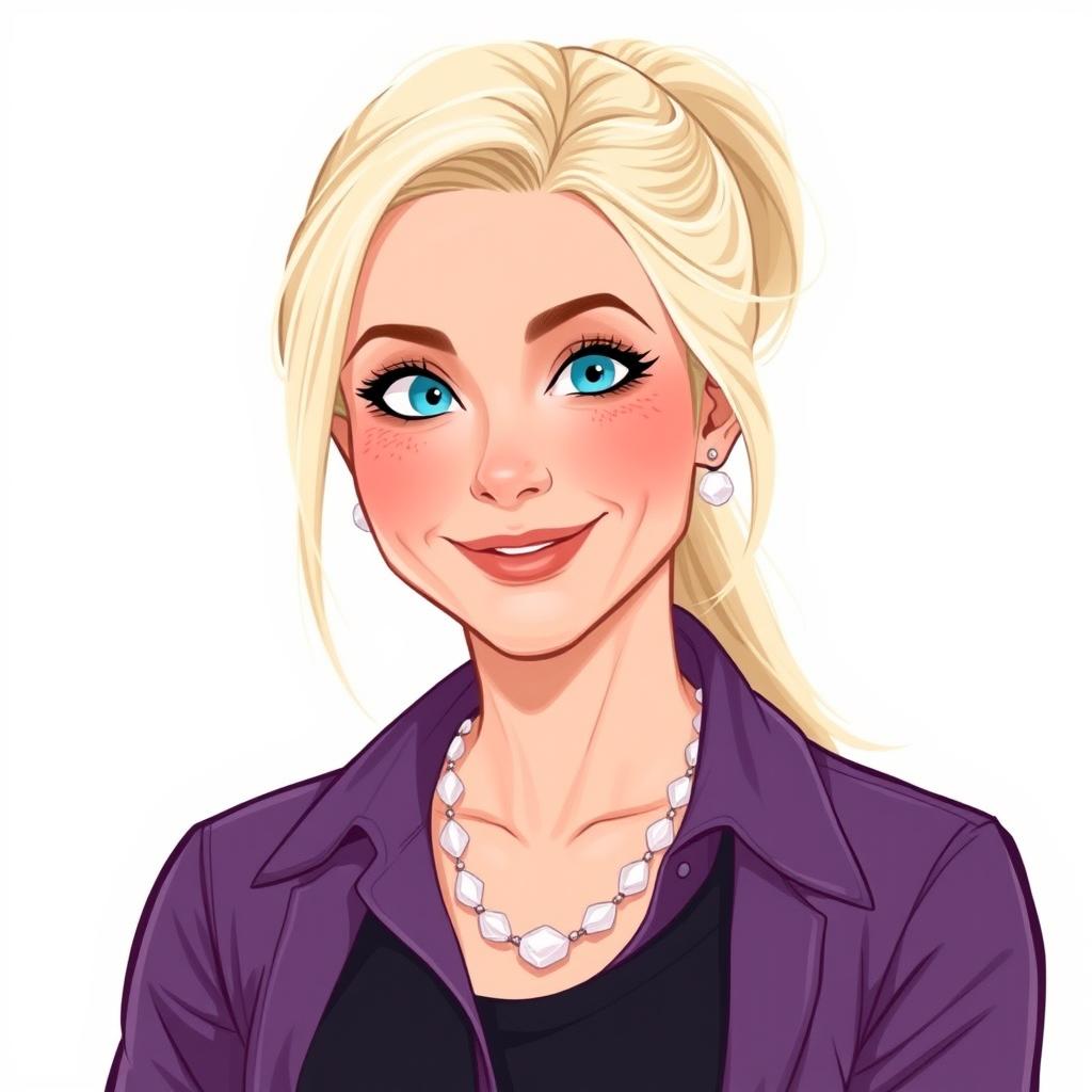 A digital illustration of a woman around 40 years old with very fair, almost pale skin
