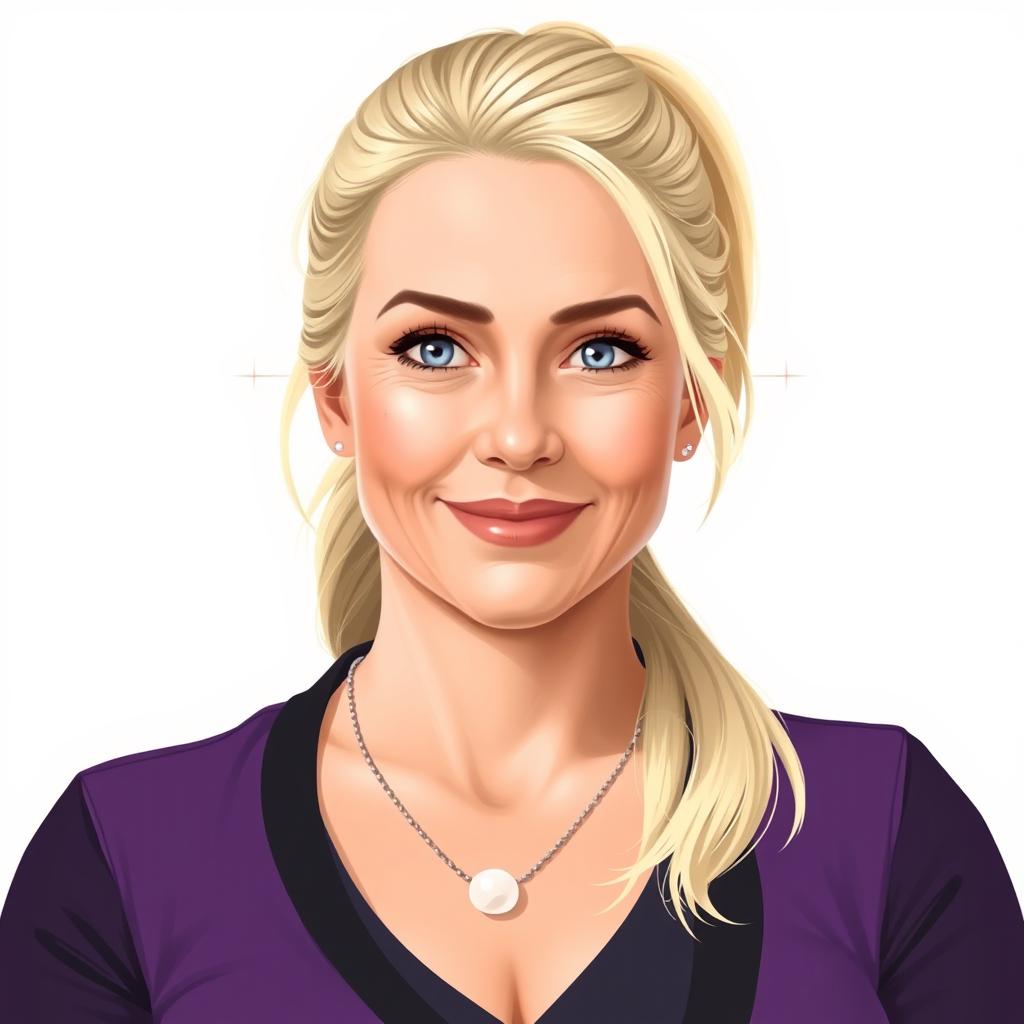 A realistic portrait illustration of a woman around 35 years old with very fair, almost pale skin