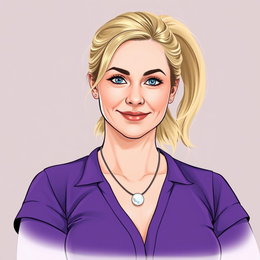A realistic portrait illustration of a woman around 35 years old, featuring very fair, almost pale skin