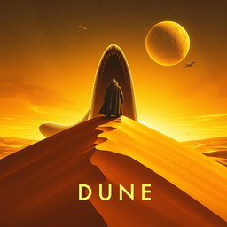 An expressionism art style movie poster for the film DUNE, featuring a massive sand dune as the central subject