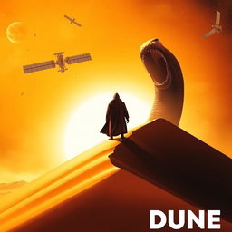 An expressionism art style movie poster for the film DUNE, featuring a massive sand dune as the central subject