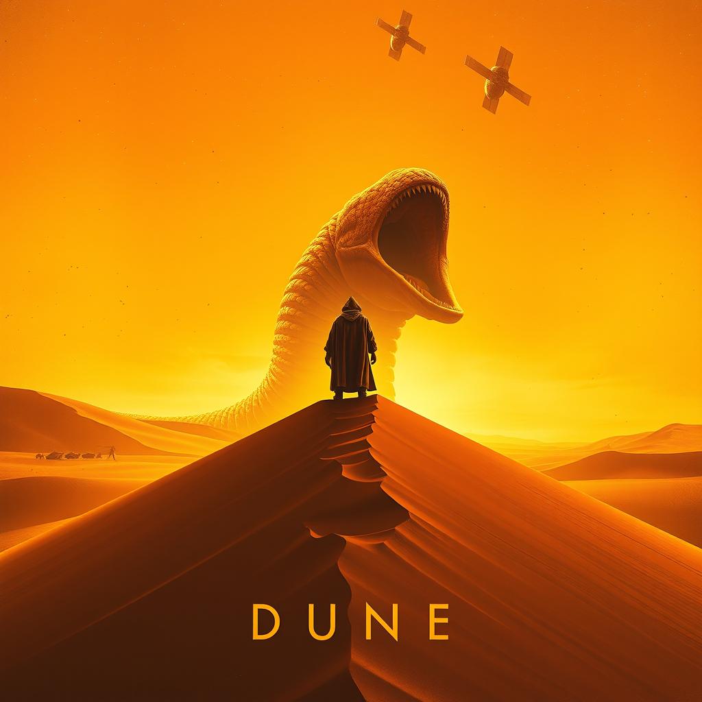 An expressionism art style movie poster for the film DUNE, featuring a massive sand dune as the central subject