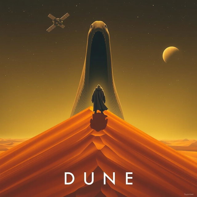 An expressionism art style movie poster for the film DUNE, featuring a massive sand dune as the central subject