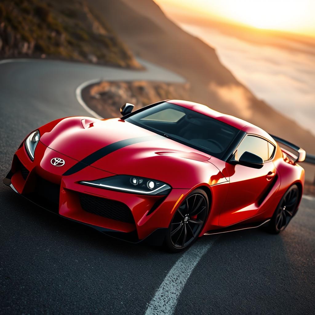 A sleek and powerful Toyota Supra, showcasing its iconic design with smooth curves and an aggressive stance