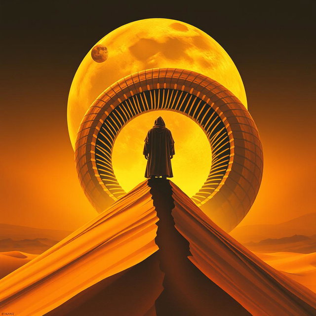 A movie poster in Expressionism art style for DUNE, featuring a giant dune as the central element