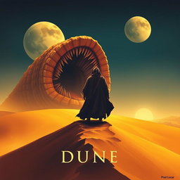 A movie poster in realism art style for the film Dune