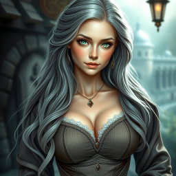 A busty, beautiful, and slender European cleric with a romantic and elegant appearance