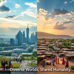 A visually striking representation of the dichotomy between the Global North and Global South, showcasing a split scene