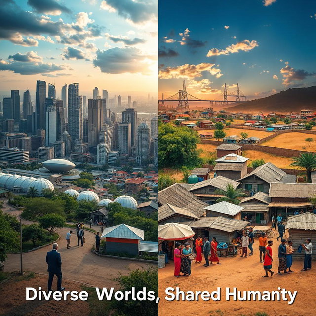 A visually striking representation of the dichotomy between the Global North and Global South, showcasing a split scene