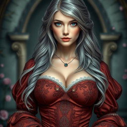 A beautiful, elegant European cleric featuring a slender figure and voluptuous bust, showcasing her generous and tender breasts