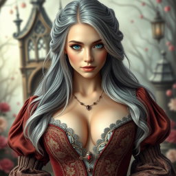 A beautiful, elegant European cleric featuring a slender figure and voluptuous bust, showcasing her generous and tender breasts