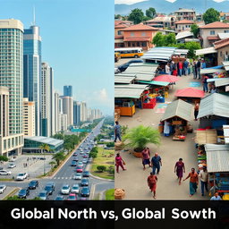 A split image showcasing the dichotomy between the Global North and Global South
