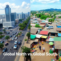 A split image showcasing the dichotomy between the Global North and Global South