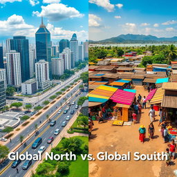 A split image showcasing the dichotomy between the Global North and Global South
