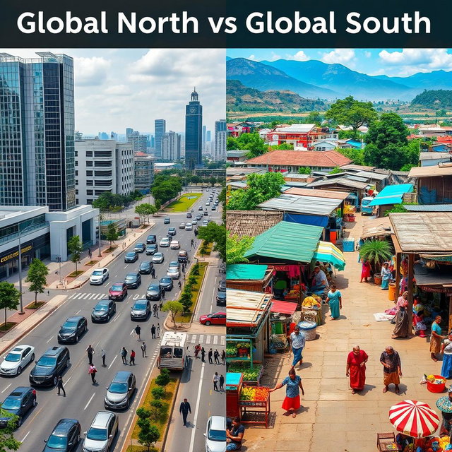 A split image showcasing the dichotomy between the Global North and Global South