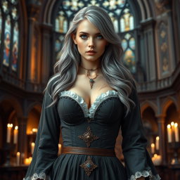 A stunningly beautiful European cleric with a slender figure and an air of elegance