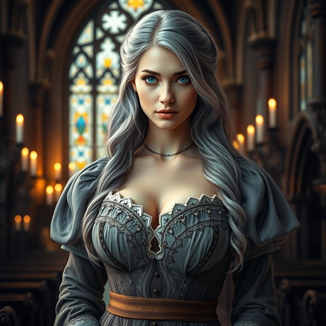 A stunningly beautiful European cleric with a slender figure and an air of elegance
