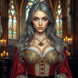 A stunningly beautiful European cleric with a slender figure and an air of elegance